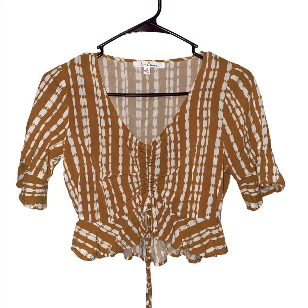 Yellow adjustable runched cropped tee